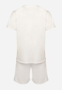 Born2be - Biały Komplet Dresowy Bawełniany z Cieniowaniem i Nadrukiem na Koszulce ze Spodenkami Aisidare. Kolor: biały. Materiał: dresówka, bawełna. Wzór: nadruk #6