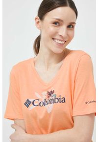 columbia - Columbia t-shirt damski kolor pomarańczowy. Kolor: pomarańczowy. Wzór: nadruk #3