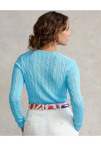Ralph Lauren - RALPH LAUREN - Błękitny sweter z logo. Typ kołnierza: polo. Kolor: niebieski. Materiał: prążkowany, tkanina