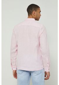 medicine - Medicine koszula lniana męska kolor różowy regular z kołnierzykiem klasycznym. Typ kołnierza: kołnierzyk klasyczny. Kolor: różowy. Materiał: len. Wzór: gładki. Styl: klasyczny #3