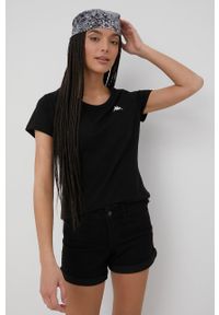 Kappa t-shirt bawełniany kolor czarny. Kolor: czarny. Materiał: bawełna. Długość rękawa: krótki rękaw. Długość: krótkie. Wzór: aplikacja