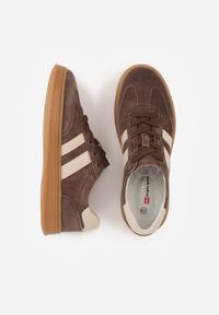 Born2be - Ciemnobrązowe Skórzane Sneakersy i Ozdobnymi Paskami Zelisei. Okazja: na co dzień. Zapięcie: pasek. Kolor: brązowy. Materiał: skóra #3