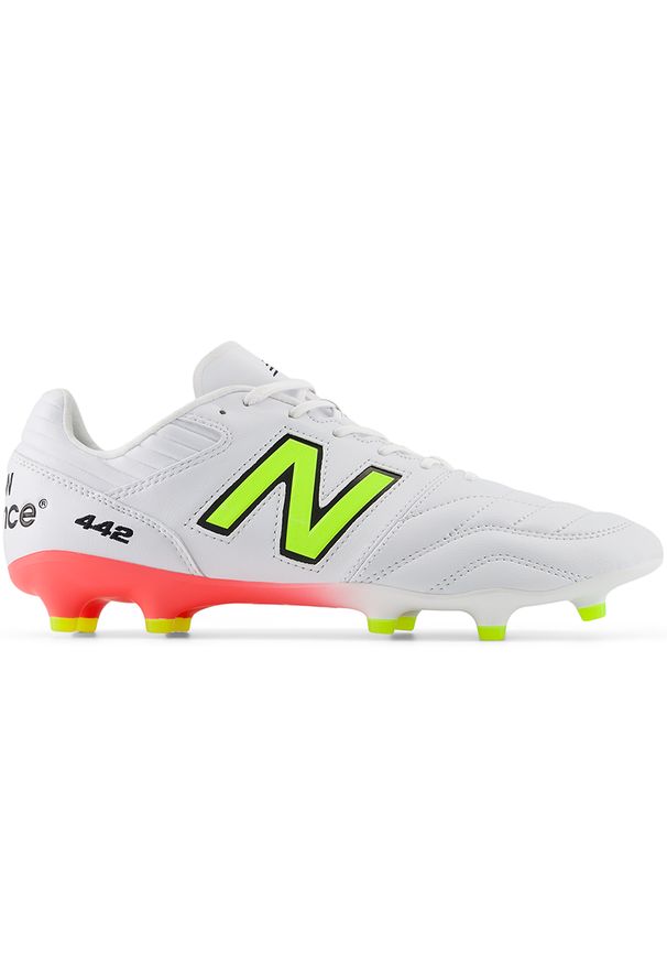 Korki męskie New Balance 442 V2 PRO FG MS41FMB2 – białe. Zapięcie: sznurówki. Kolor: biały. Materiał: skóra, materiał, nylon, syntetyk. Szerokość cholewki: normalna. Sport: piłka nożna, fitness