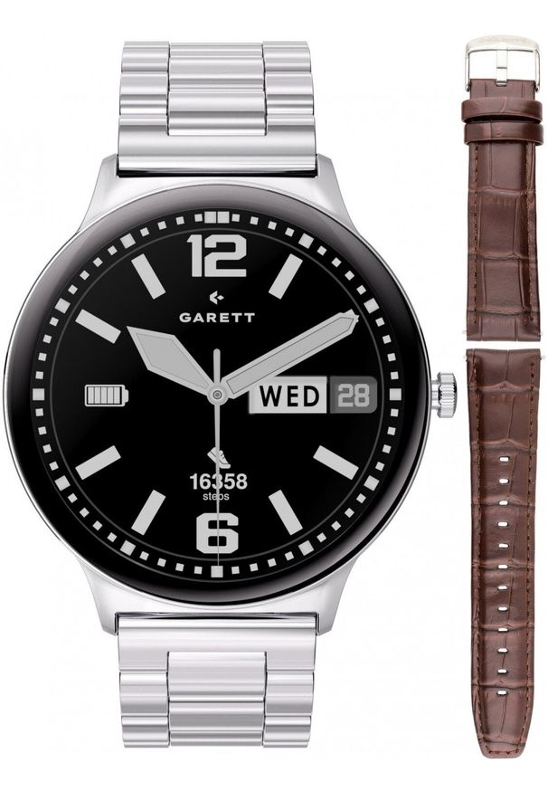 GARETT - Smartwatch Garett Smartwatch męski Garett 5904238487563 srebrny bransoleta. Rodzaj zegarka: smartwatch. Kolor: srebrny