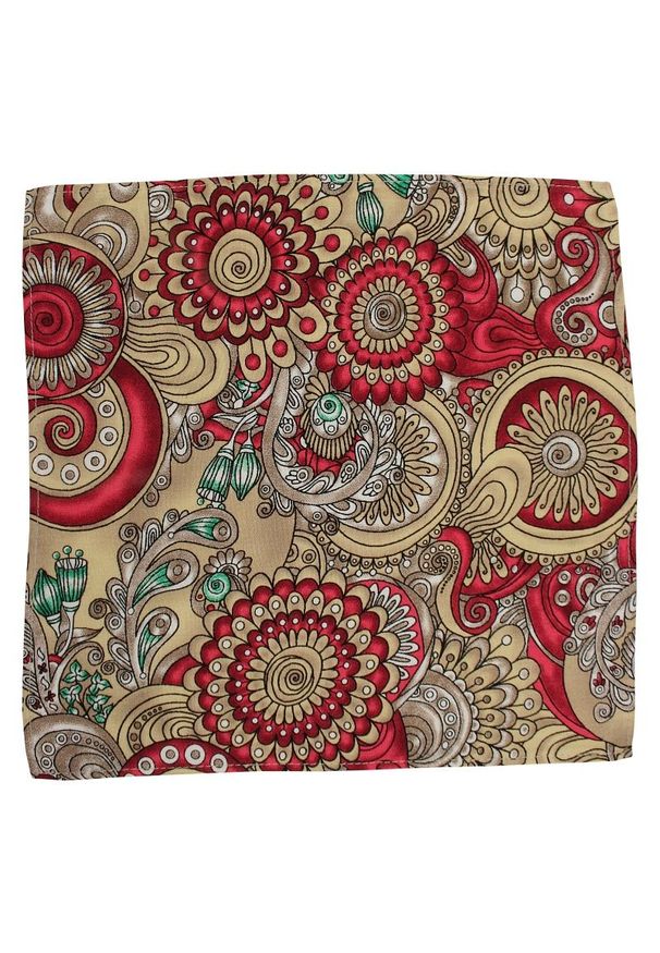 Czerwono-Beżowa Męska Poszetka -EM Men's Accessories- w Kwiaty. Kolor: czerwony, brązowy, beżowy, wielokolorowy. Materiał: bawełna. Wzór: kwiaty