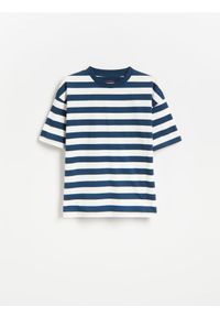 Reserved - Bawełniany t-shirt w paski - złamana biel. Materiał: bawełna. Wzór: paski #1