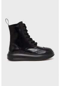 Karl Lagerfeld Botki skórzane damskie kolor czarny na platformie. Nosek buta: okrągły. Kolor: czarny. Materiał: skóra. Obcas: na platformie