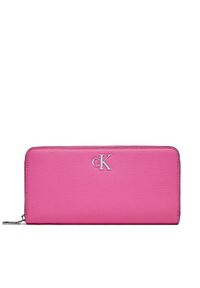 Calvin Klein Jeans Duży Portfel Damski Minimal Monogram Zip Around K60K611269 Różowy. Kolor: różowy. Materiał: skóra