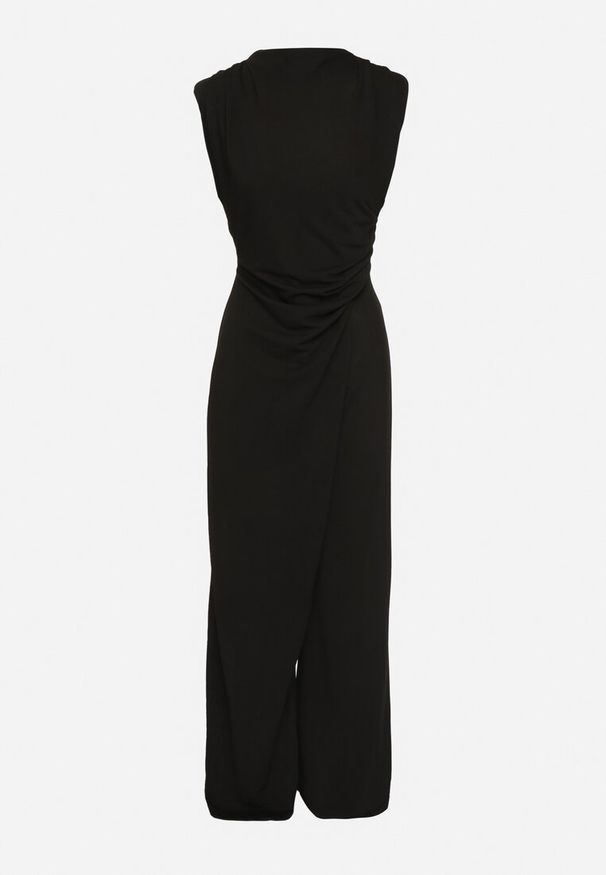 Born2be - Czarny Kombinezon Bez Rękawów z Ozdobnym Marszczeniem Sepalene. Okazja: na co dzień. Kolor: czarny. Długość rękawa: bez rękawów. Sezon: wiosna, lato. Styl: casual, elegancki, klasyczny