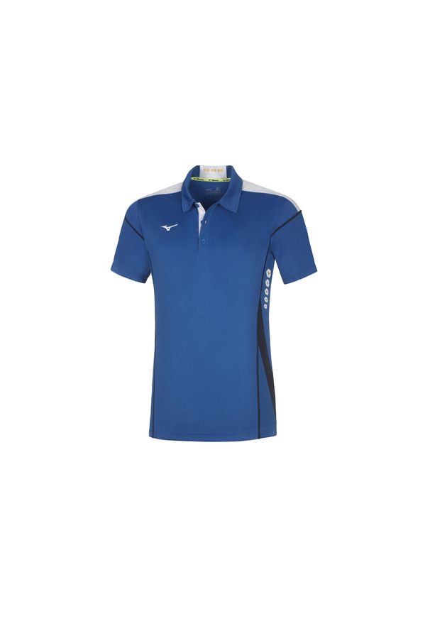 Polo Mizuno hex rect. Typ kołnierza: polo. Kolor: niebieski. Sport: tenis