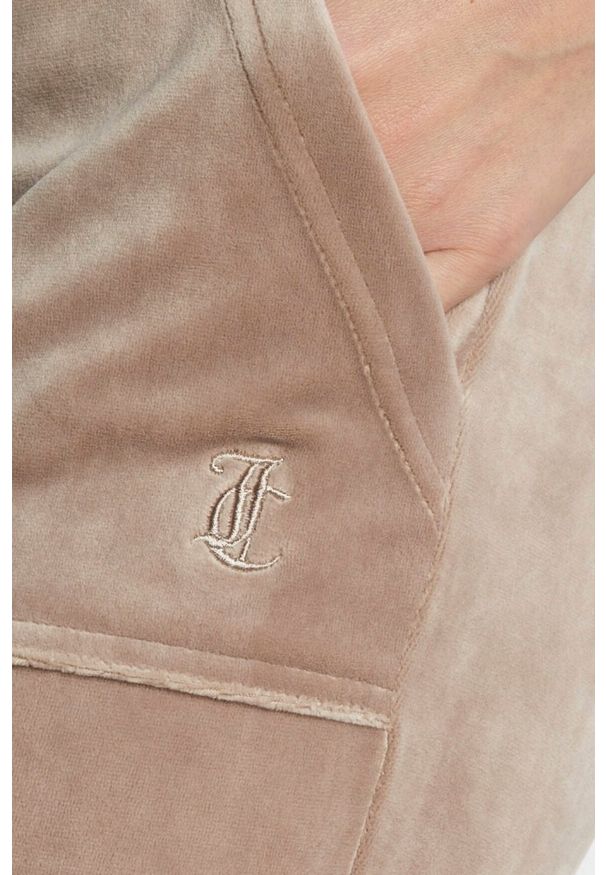 Juicy Couture - JUICY COUTURE Ciemno-beżowe damskie spodnie welurowe Del Ray Pocket Pant, Rozmiar M. Kolor: beżowy. Materiał: welur