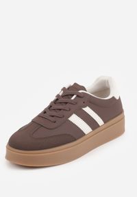 Born2be - Brązowe Sneakersy VICES na Grubej Kauczukowej Podeszwie z Paskami Zidina. Okazja: na co dzień. Zapięcie: pasek. Kolor: brązowy. Materiał: kauczuk. Sport: tenis #3