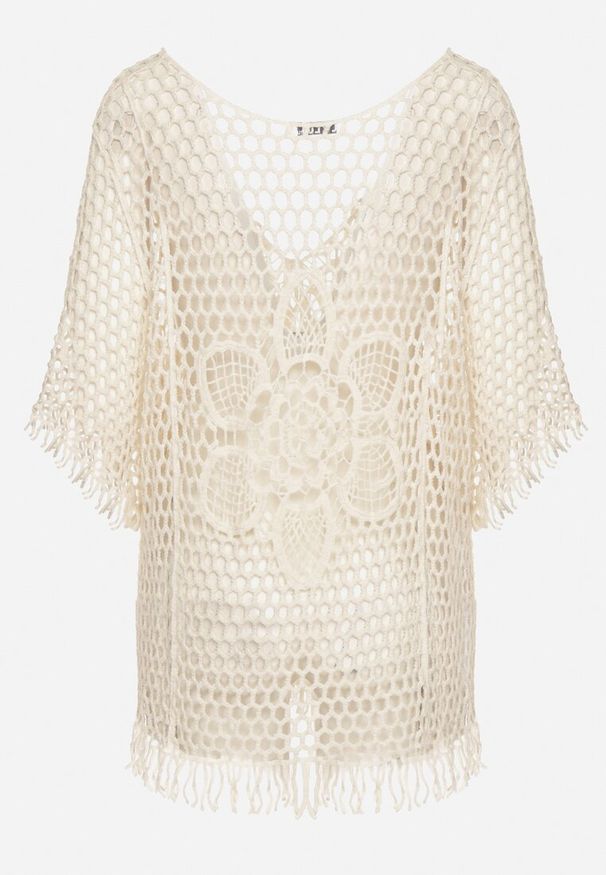 Born2be - Jasnobeżowa Bluzka Narzutka z Szydełkowej Bawełny w Stylu Boho Elasy. Okazja: na co dzień, na spacer. Kolor: beżowy. Materiał: bawełna. Sezon: lato. Styl: boho