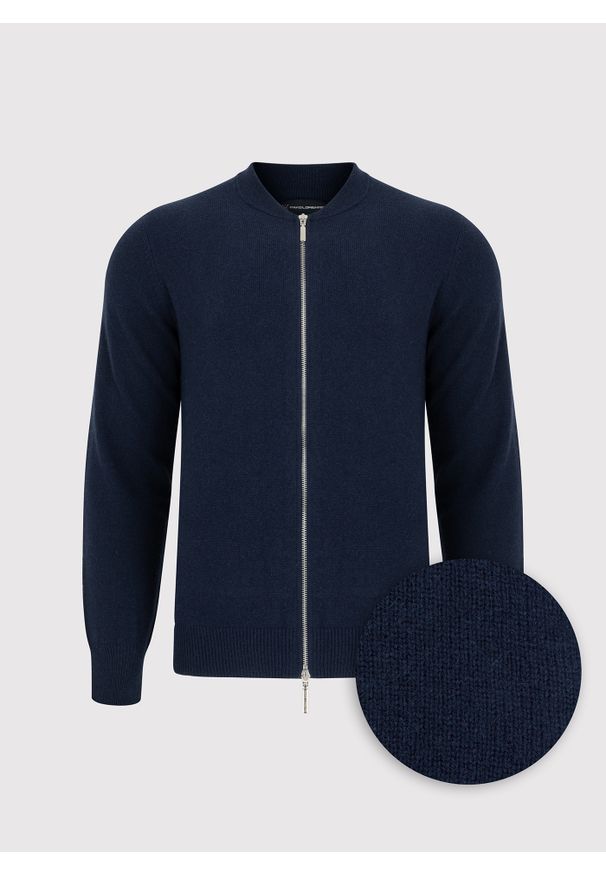 Pako Lorente - PAKO LORENTE – Sweter męski rozpinany w granatowym kolorze. Kolor: niebieski, szary. Materiał: wełna, bawełna, poliamid. Sezon: jesień
