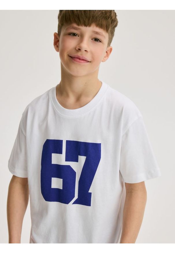 Reserved - T-shirt z nadrukiem - jasnoniebieski. Kolor: niebieski. Materiał: dzianina, bawełna. Wzór: nadruk