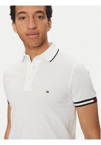 TOMMY HILFIGER - Tommy Hilfiger Polo Flag Cuff MW0MW38458 Biały Slim Fit. Typ kołnierza: polo. Kolor: biały. Materiał: bawełna