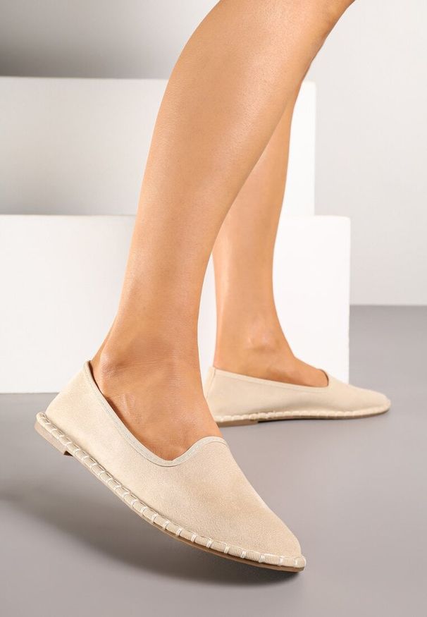 Renee - Beżowe Espadryle Balerinki z Przeszyciami Firalissea. Okazja: na co dzień. Kolor: beżowy. Sezon: lato. Obcas: na obcasie. Styl: klasyczny, elegancki, casual. Wysokość obcasa: niski