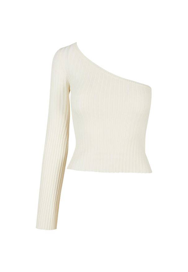 Sweter court z jednym rękawem z dzianiny prążkowanej kobieta Urban Classics. Kolor: biały. Materiał: prążkowany, dzianina. Długość: krótkie. Sezon: zima