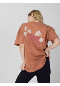 outhorn - T-shirt oversize z nadrukiem damski - pomarańczowy. Okazja: na co dzień. Kolor: pomarańczowy. Materiał: dzianina, bawełna. Wzór: nadruk. Styl: casual #5