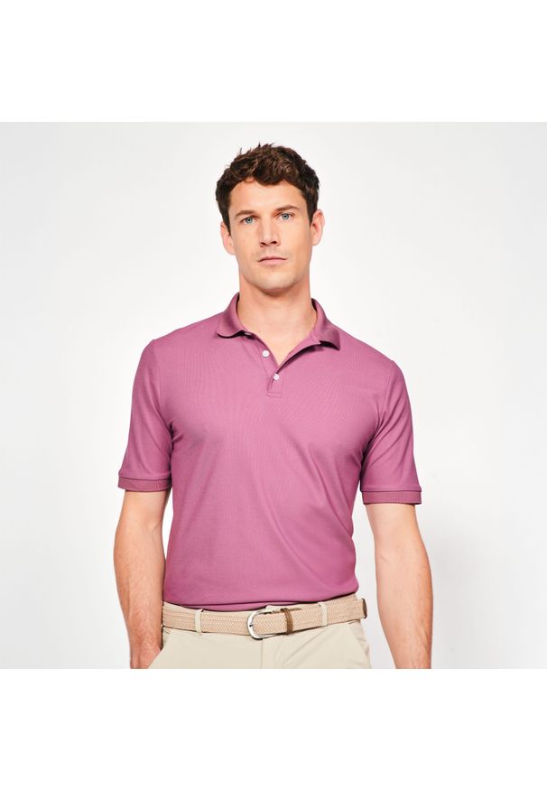 INESIS - Koszulka polo do golfa z krótkim rękawem męska Inesis WW500. Typ kołnierza: golf, polo. Kolor: fioletowy. Materiał: materiał, poliester. Długość rękawa: krótki rękaw. Długość: krótkie. Wzór: ze splotem