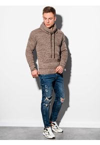 Ombre Clothing - Sweter męski E152 - beżowy - XXL. Typ kołnierza: kołnierzyk stójkowy. Kolor: beżowy. Materiał: akryl. Wzór: ze splotem #5