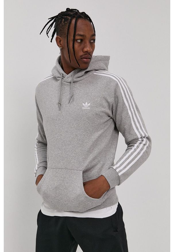 adidas Originals - Bluza. Okazja: na co dzień. Kolor: szary. Materiał: poliester, dzianina, bawełna. Wzór: aplikacja. Styl: casual