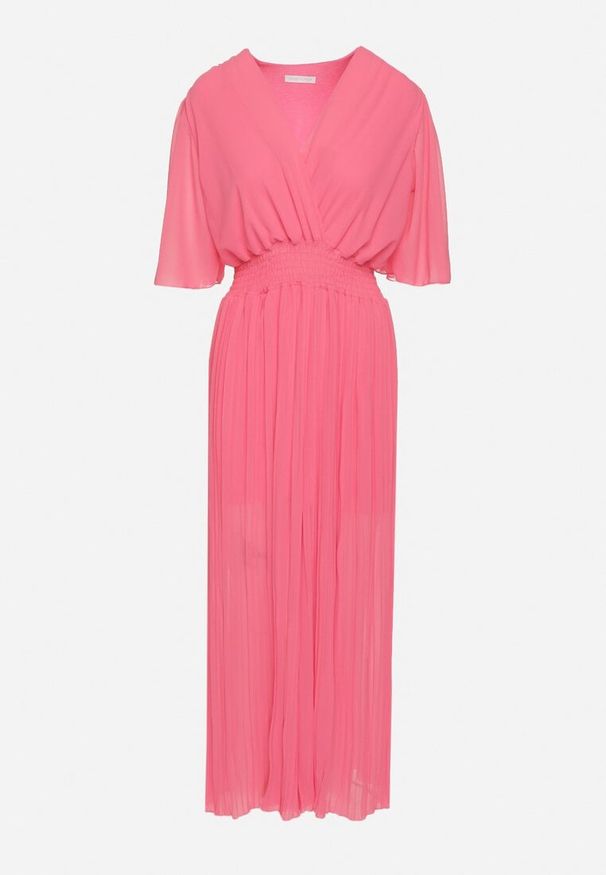 Born2be - Fuksjowy Plisowany Kombinezon o Kopertowym Kroju z Gumką w Talii Ameddie. Okazja: na co dzień. Kolor: różowy. Styl: casual, elegancki