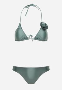 Born2be - Jasnozielone Klasyczne Bikini Wiązany Biustonosz z Kwiatową Aplikacją i Figi Oridanea. Kolor: zielony. Wzór: aplikacja, kwiaty #3