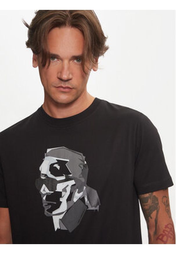 Karl Lagerfeld - KARL LAGERFELD T-Shirt 755060 544242 Czarny Regular Fit. Typ kołnierza: dekolt w karo. Kolor: czarny. Materiał: bawełna