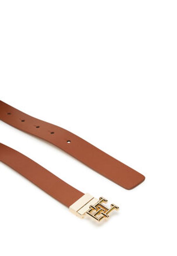 TOMMY HILFIGER - Tommy Hilfiger Pasek Damski Th Logo Rev 3.0 AW0AW17247 Brązowy. Kolor: brązowy. Materiał: skóra