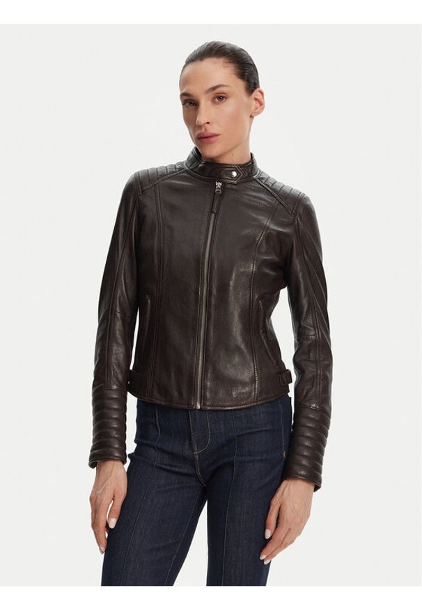 Serge Pariente Kurtka skórzana Louise Brązowy Slim Fit. Kolor: brązowy. Materiał: skóra