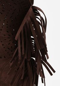 Born2be - Ciemnobrązowe Ażurowe Botki Typu Kowbojki ze Skórzaną Wkładką Ozdobione Frędzlami Ceziva. Okazja: na co dzień. Kolor: brązowy. Materiał: skóra. Wzór: ażurowy, aplikacja. Styl: casual, elegancki, klasyczny #7