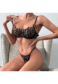 Intica - Komplet bielizny z haftem motyli na specjalne okazje Demi. Kolor: czarny. Materiał: tkanina. Wzór: haft #7