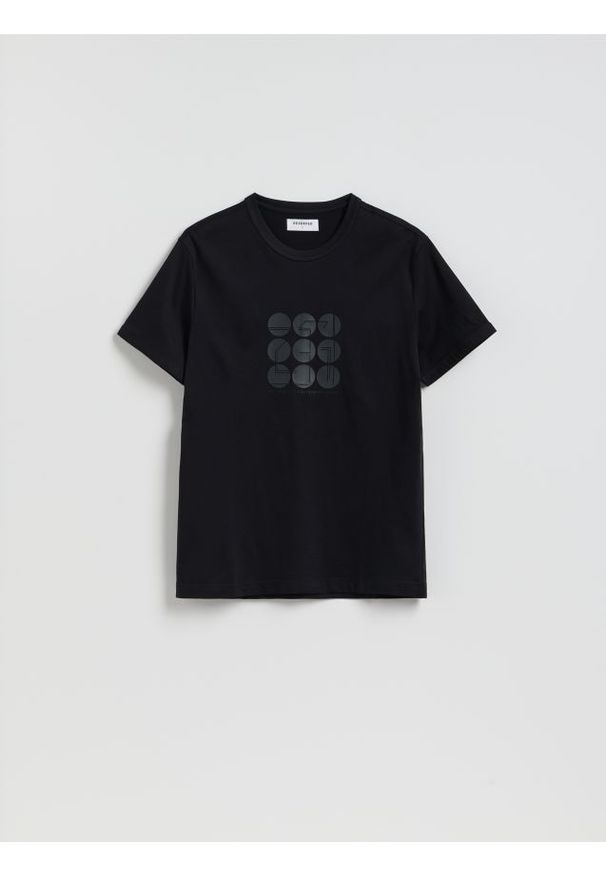 Reserved - T-shirt slim z merceryzowanej bawełny - czarny. Kolor: czarny. Materiał: bawełna
