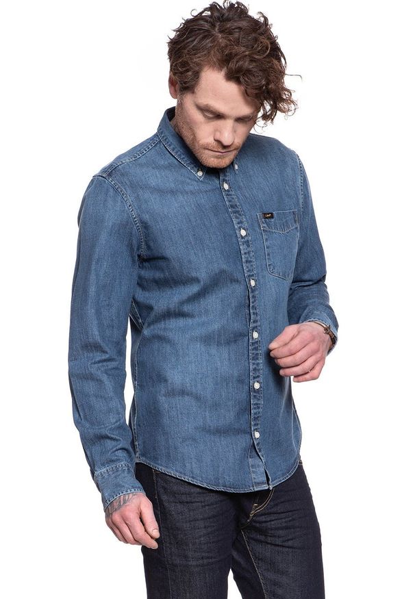 Lee - LEE BUTTON DOWN REGULAR FIT OIL BLUE L880PLMO 112123380. Typ kołnierza: button down