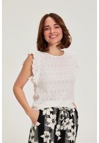 MOODO - Bluzka z falbanką na rękawach biała. Kolor: biały. Materiał: elastan, poliester #1