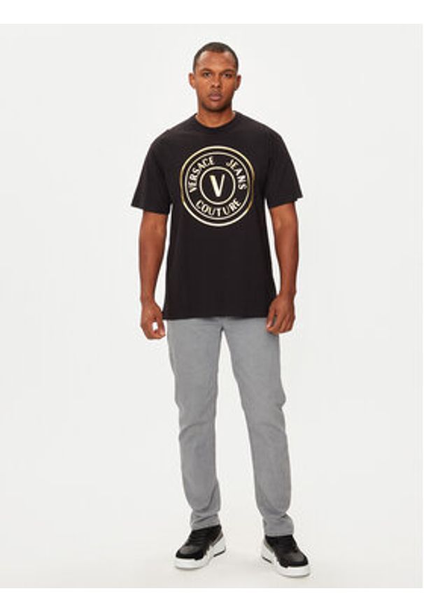 Versace Jeans Couture T-Shirt 77GAHT01 Czarny Regular Fit. Kolor: czarny. Materiał: bawełna