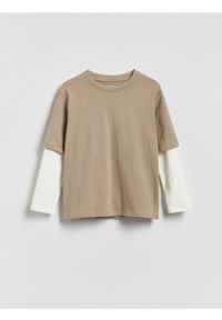 Reserved - Bawełniany longsleeve - zielony. Kolor: zielony. Materiał: bawełna. Długość rękawa: długi rękaw