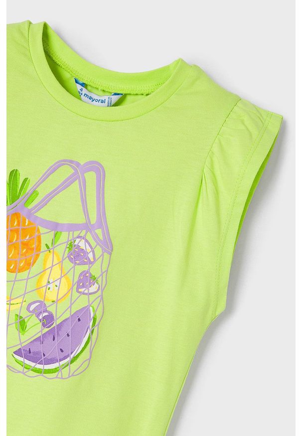 Mayoral T-shirt bawełniany dziecięcy kolor zielony. Okazja: na co dzień. Kolor: zielony. Materiał: bawełna. Styl: casual