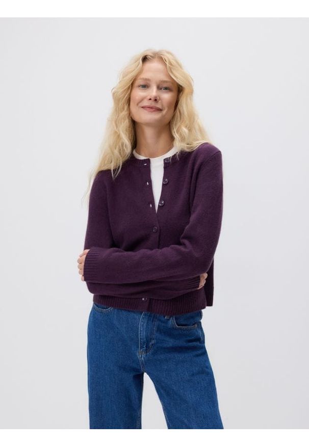 Reserved - Wełniany kardigan - ciemnofioletowy. Kolor: fioletowy. Materiał: wełna