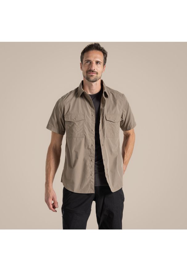 CRAGHOPPERS - Koszula podróżnicza męska Craghoppers Kiwi SS Shirt. Kolor: beżowy. Sport: turystyka piesza