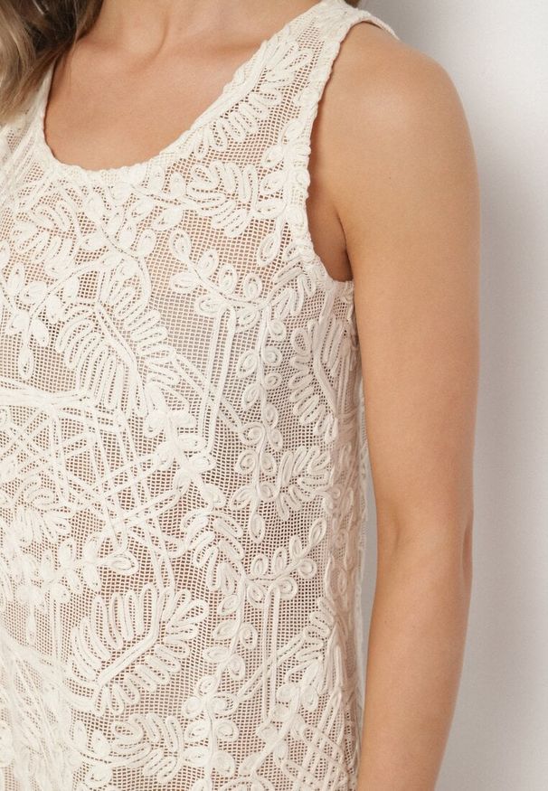 Born2be - Beżowa Szydełkowa Sukienka z Bawełny w Stylu Boho Baniretia. Okazja: na spacer, na imprezę, na co dzień. Kolor: beżowy. Materiał: bawełna. Styl: boho