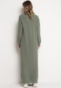 Born2be - Zielony Kardigan o Długości Maxi ze Wzorem w Warkocz i Kieszeniami Demixi. Kolor: zielony. Długość rękawa: długi rękaw. Długość: długie #4