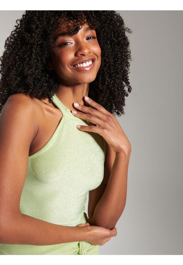 Sinsay - Crop top - zielony. Kolor: zielony. Materiał: materiał