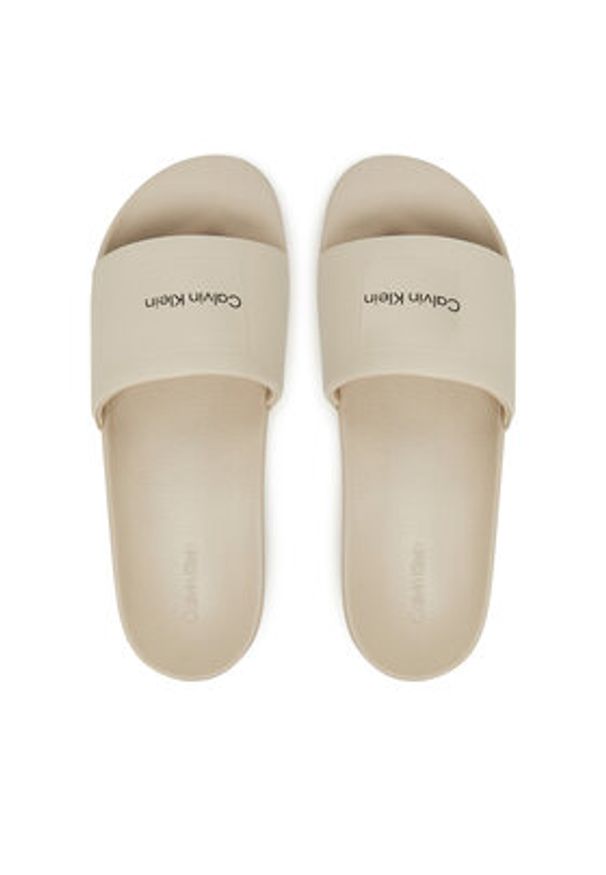 Calvin Klein Klapki Pool Slide W/ Ck Square HM0HM01754 Écru. Materiał: skóra