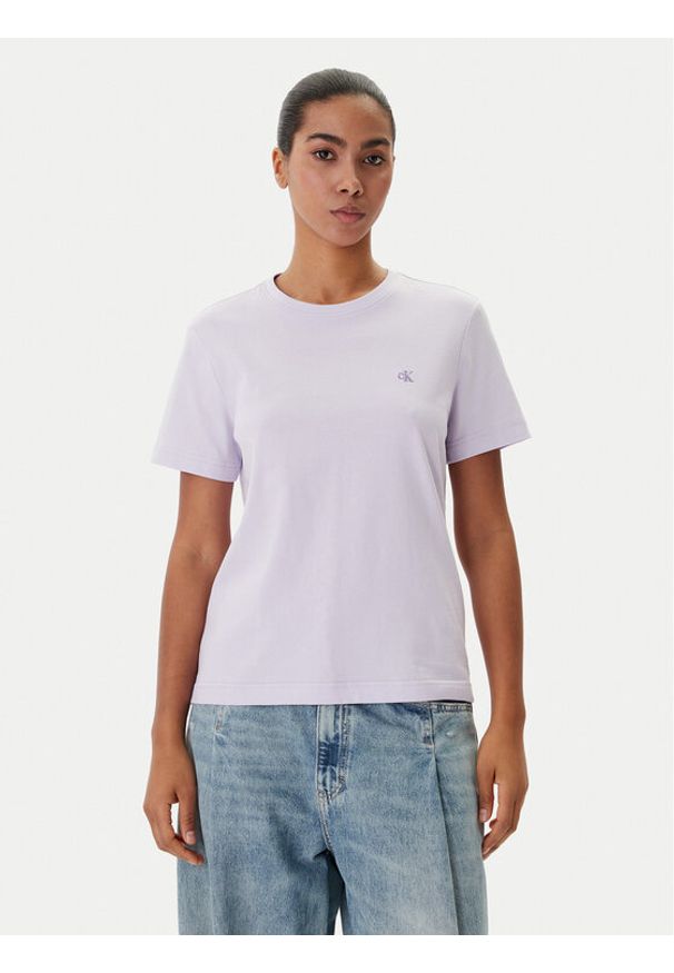 Calvin Klein Jeans T-Shirt Monogram LV047B224G Fioletowy Regular Fit. Kolor: fioletowy. Materiał: bawełna