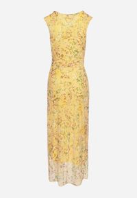 Born2be - Żółta Koktajlowa Taliowana Sukienka w Kwiaty z Wiskozową Podszewką Lidra. Okazja: na ślub cywilny, na co dzień, na imprezę, na wesele. Kolor: żółty. Materiał: wiskoza. Wzór: kwiaty. Styl: wizytowy #6