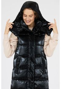 Blauer USA - BLAUER Długi błyszczący bezrękawnik puchowy damski Erika, Rozmiar L. Kolor: czarny. Materiał: poliamid, puch. Długość rękawa: bez rękawów. Długość: długie #5
