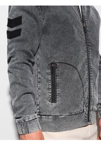 Ombre Clothing - Kurtka męska przejściowa jeansowa C240 - szara - L. Kolor: szary. Materiał: jeans. Wzór: moro, aplikacja. Styl: militarny #7