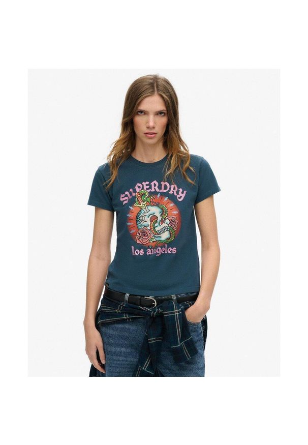 Superdry - Koszulka z kryształkami do tatuażu. Kolor: czarny